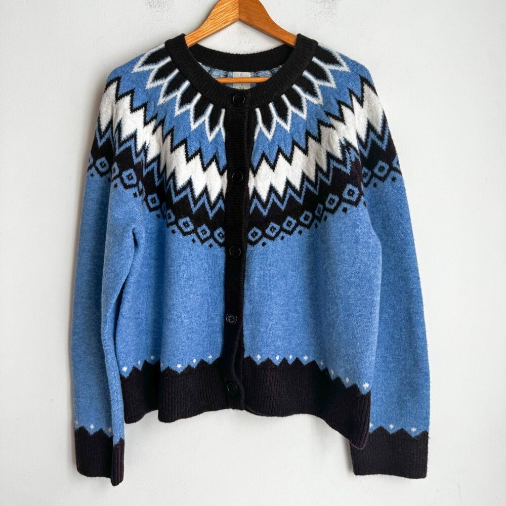 Joie Blue Fair Isle Cardigan Sweater XL - Picture 2 of 6